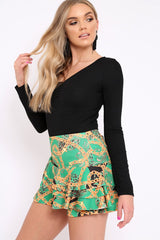 Green Chain Frill High Waisted Shorts - Sophia