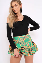 Green Chain Frill High Waisted Shorts - Sophia