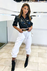 Black PU leather 3/4 Puff Sleeve Shirt - Pyper