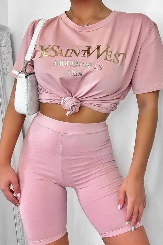 Pink Gold Beverly Hills T-shirt Cycling Shorts Co-ord - Laura