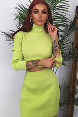 Lime Rib Knit Crop Jumper Mini Skirt Co-Ord - Katie