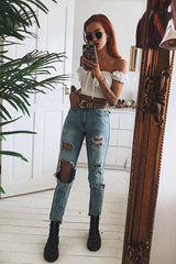 Washed Blue Distressed Jeans - Gilly