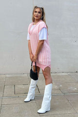 Pink Houndstooth Knit Vest - Hazel