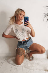 White Black Rose Heart Print T-Shirt - Jacy