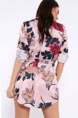 Rose Floral Satin Shirt Tie Dress - Sophina