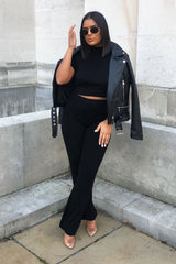 Black Faux Leather Crop Zip Front Jacket - Deniya