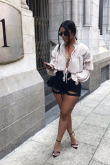 Black Extreme Distressed High Waist Shorts - Esra