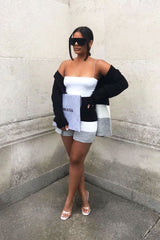 Black White Grey Knitted Shorts and Hooded Cardigan Co-ord - Kyrie