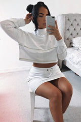 White Lime Contrast Stitch Crop Jumper Skirt Co-ord - Keva