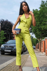 Lime Plunge Front Belted Jumpsuit - Mykel