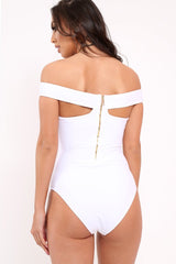 South Beach White Off Shoulder Cut Out Swimsuit