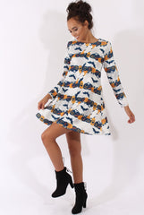 White Halloween Pumpkin & Bats Swing Dress - Sabrina