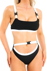 Black and White Buckle Detail Cut Out Bikini - Duru