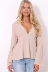 Ilona Nude V Front Bell Sleeve Top