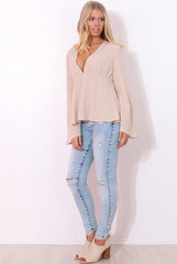 Ilona Nude V Front Bell Sleeve Top
