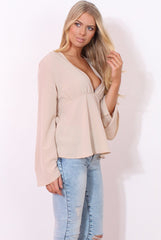 Ilona Nude V Front Bell Sleeve Top