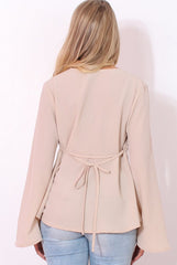 Ilona Nude V Front Bell Sleeve Top