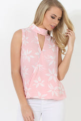 Pink Floral Cross Over Top - Stacy