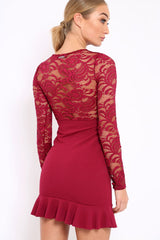 Wine Lace Bodycon Dress - Stacey