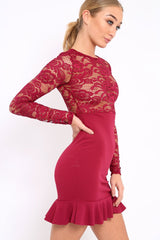 Wine Lace Bodycon Dress - Stacey