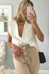 White Sleeveless Blazer Top - Frankiee