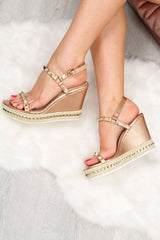 Gold Metallic Wedge Sandals - Starlet