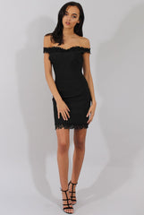 Black Bandage Bardot Crochet Trim Dress - Stasia