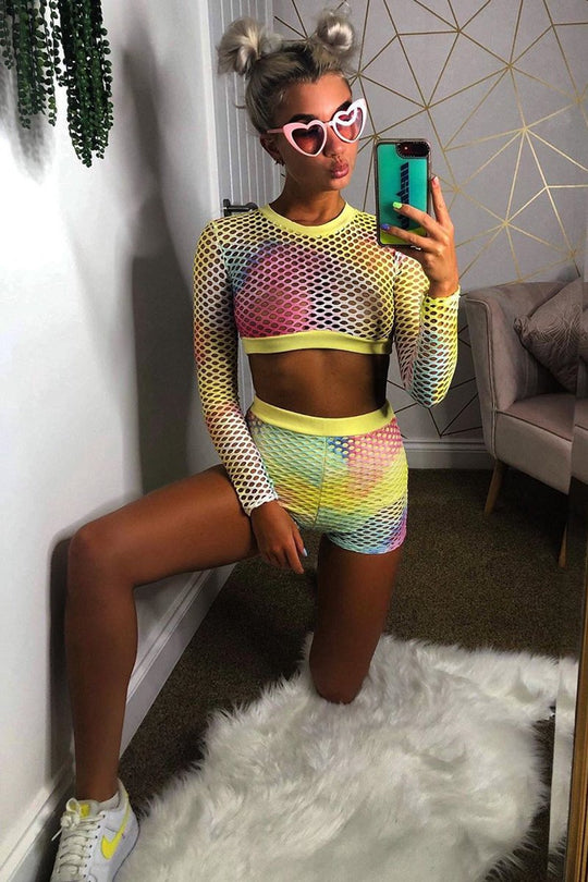 Pastel Mesh Crop Jumper Shorts Co-Ord - Stassie