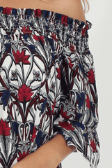 White and Red Floral Bardot Ruffly Trim Detail Dress- Stefi