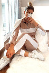 Nude White Stripe Cuff Bottom Tracksuit Co-ord - Nadie