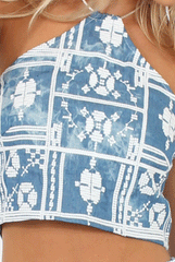 Blue Embroidered Halterneck Co-ord - Steph