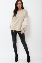 Beige Jumper with Fur Sleeves - Stephanie