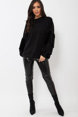 Black Jumper with Fur Sleeves - Stephanie
