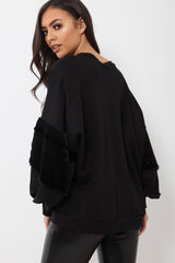 Black Jumper with Fur Sleeves - Stephanie