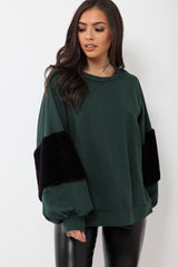 Green Jumper with Fur Sleeves - Stephanie