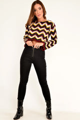Mustard Wine Chevron Knit Crop Jumper - Stevi