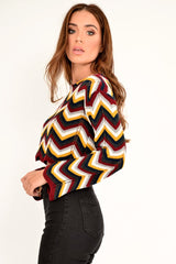 Mustard Wine Chevron Knit Crop Jumper - Stevi