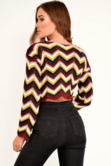 Mustard Wine Chevron Knit Crop Jumper - Stevi