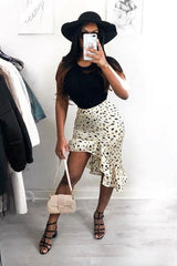 Stone Polka Print Frilled Hem Midi Skirt - Julia