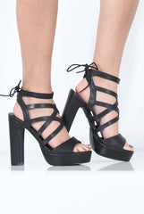 Black PU Cut Out Platform Heels - Leona