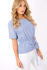 Blue Pinstripe Corset Lace Up Shirt - Hailey