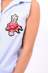 Blue Stripe Tie Front Sleeveless Shirt - Joely