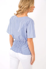 Blue Pinstripe Corset Lace Up Shirt - Hailey