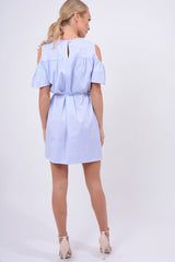 Blue Striped Cold Shoulder Embroidered Shirt Dress - Isadora
