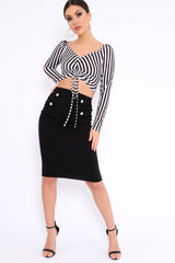 Black and White Striped Bardot Ruched Tie Top - Dakota