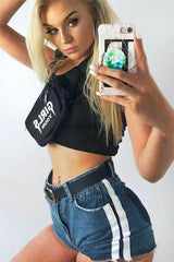 Blue Denim Side Stripe Shorts - Millia