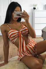 Orange And White Striped Crop Top And Shorts Co-ord - Freida