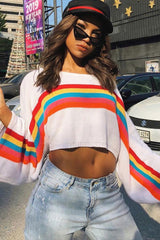 White Jumper with Stripe Rainbow Middle Jumper - Dasie