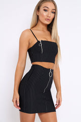 Black Stripe Crop Top and Skirt Co-ord - Edina