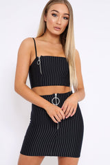 Black Stripe Crop Top and Skirt Co-ord - Edina